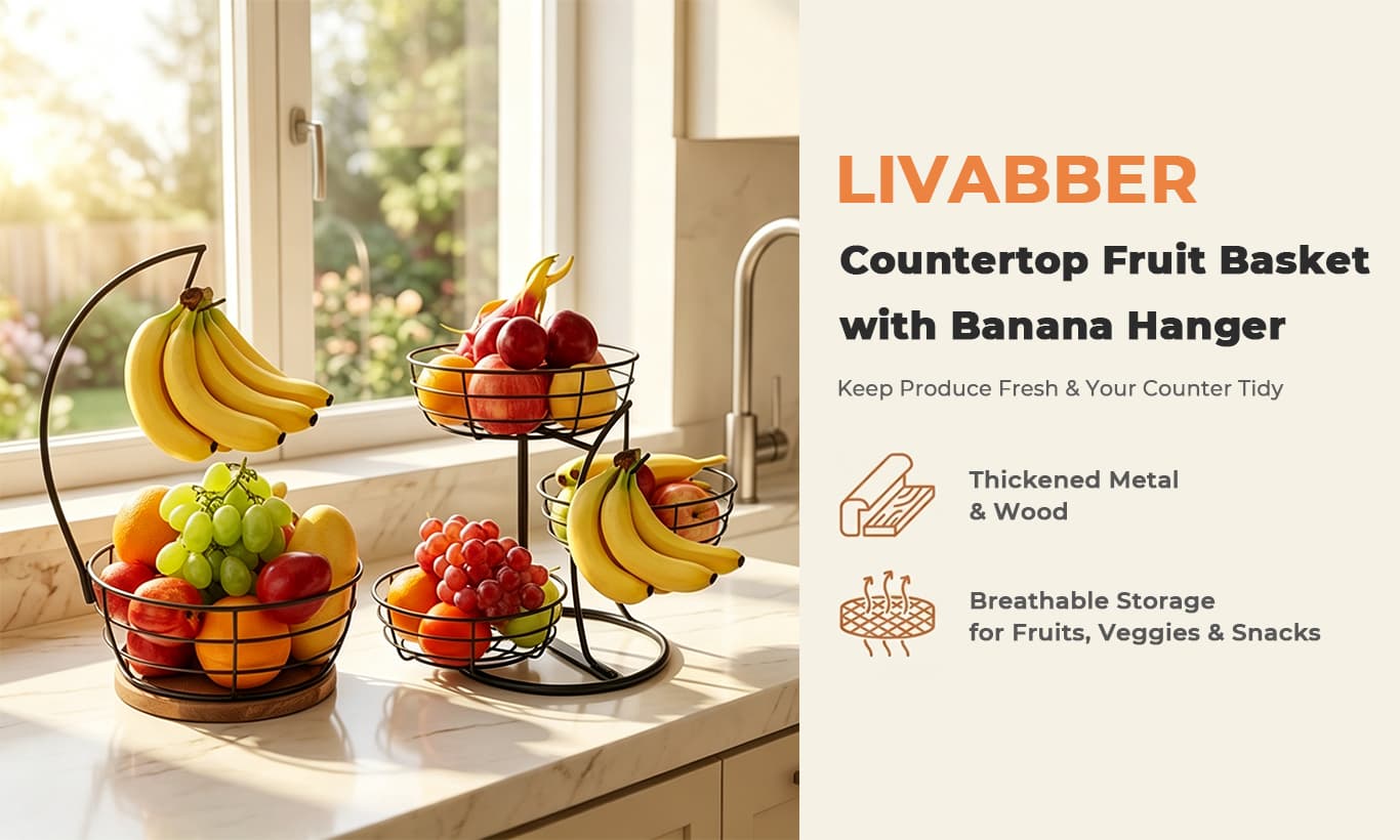 Livabber countertop fruit basket with banana hanger